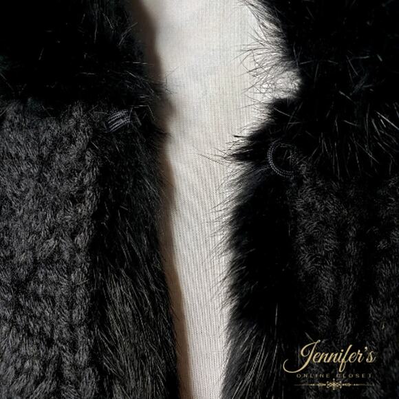 Essentiel Antwerp Black Wool Cable Knit Faux Mink Trimmed Cardigan - Picture 4 of 13